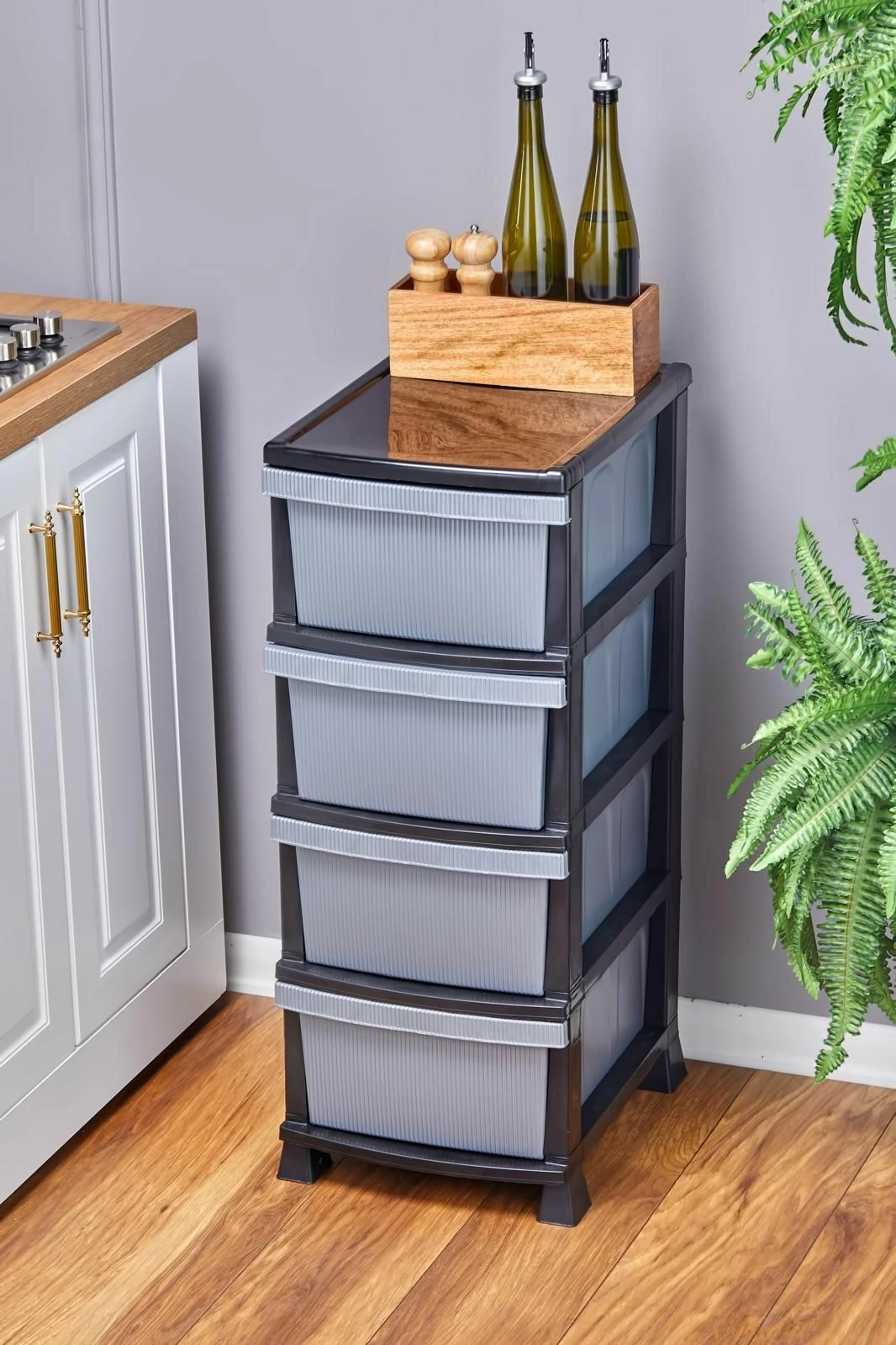 Organizues kuzhine me 4 sirtarë plastik, ngjyrë gri, Hermia