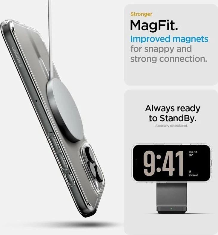 Mbështjellës Spigen Ultra Hybrid T Mag MagSafe për iPhone 16 Pro, TPU/PC, ring magnetik, i bardhë