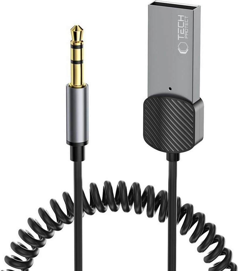 Adapter audio Bluetooth 3.5 mm, Tech-Protect UltraBoost, USB-A për furnizim, mikrofon, 1 m, gri