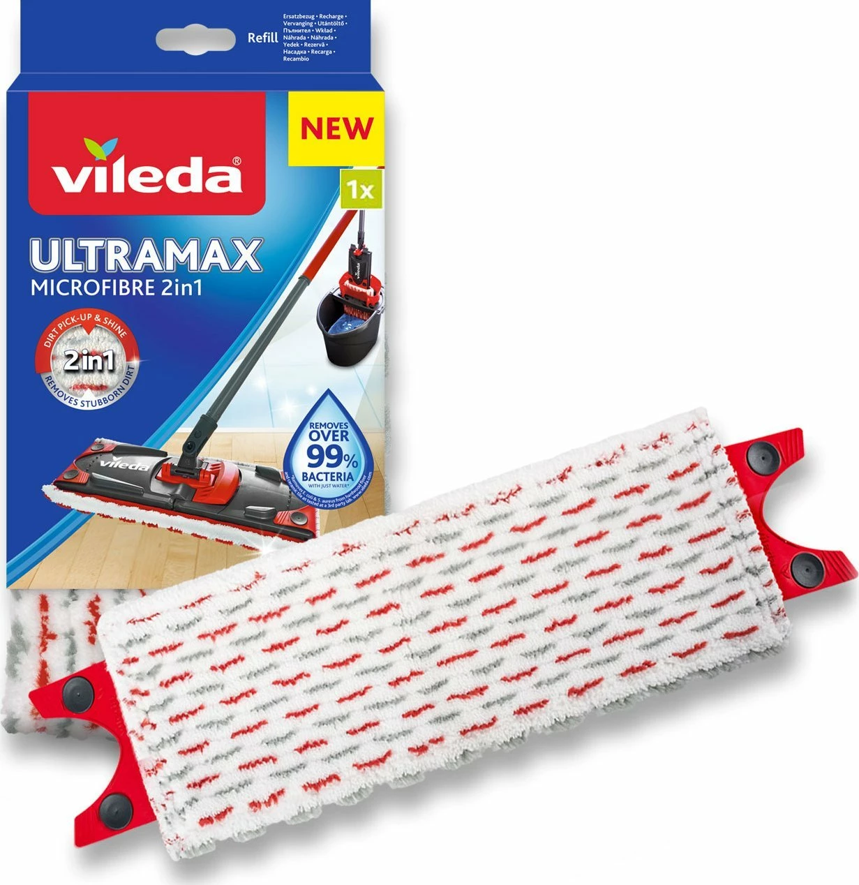 Insert për mop Vileda Ultramax 155747, mikrofibër 2në1, 1x, e bardhë/kuqe