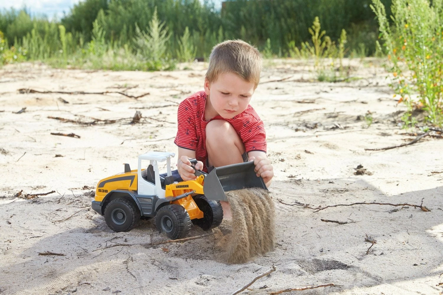 Lodër ekskavator Lena Worxx Liebherr L 538, plastikë, 48 cm, verdhë/gri/bardhë