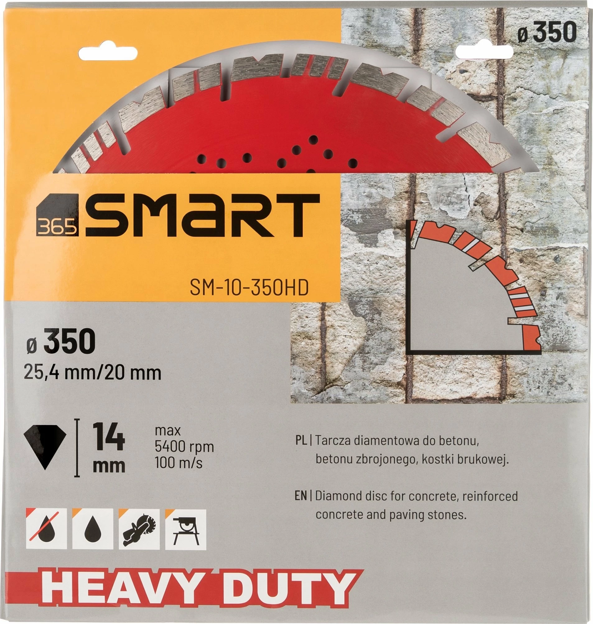 Disk prerës diamant SMART365 SM-10-350HD 350mm, 25.4mm, Heavy Duty, Turbo Segment, i kuq