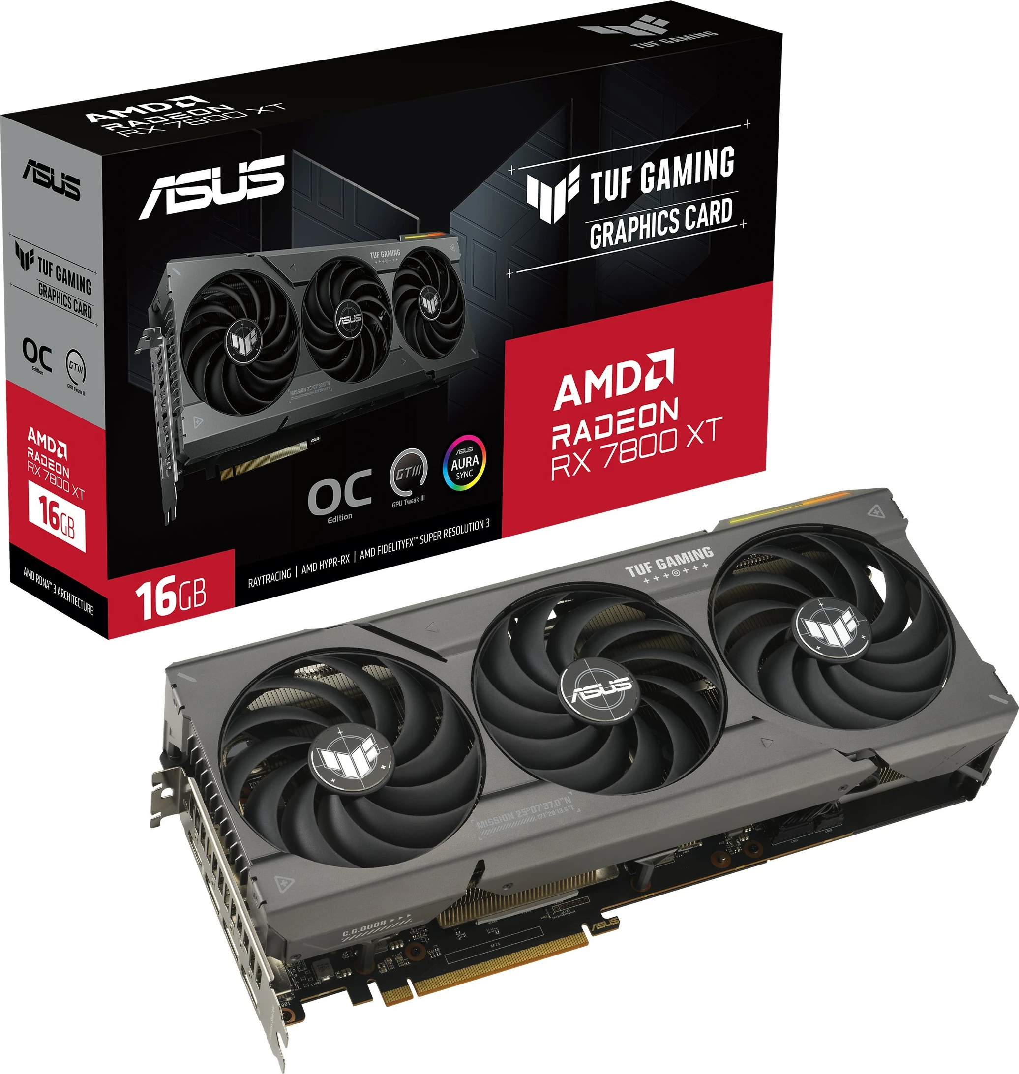 Kartelë grafike ASUS TUF Gaming TUF-RX7800XT-O16G-GAMING, Radeon RX 7800 XT, 16 GB, Gri