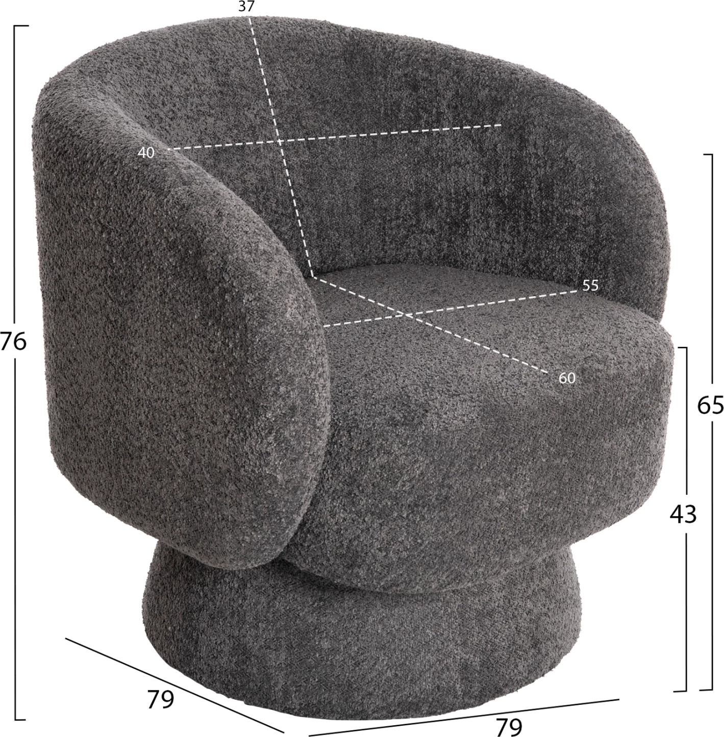 Karrige rrotulluese KARLEN FH9592.01, pëlhurë boucle gri, 78x81x77H cm