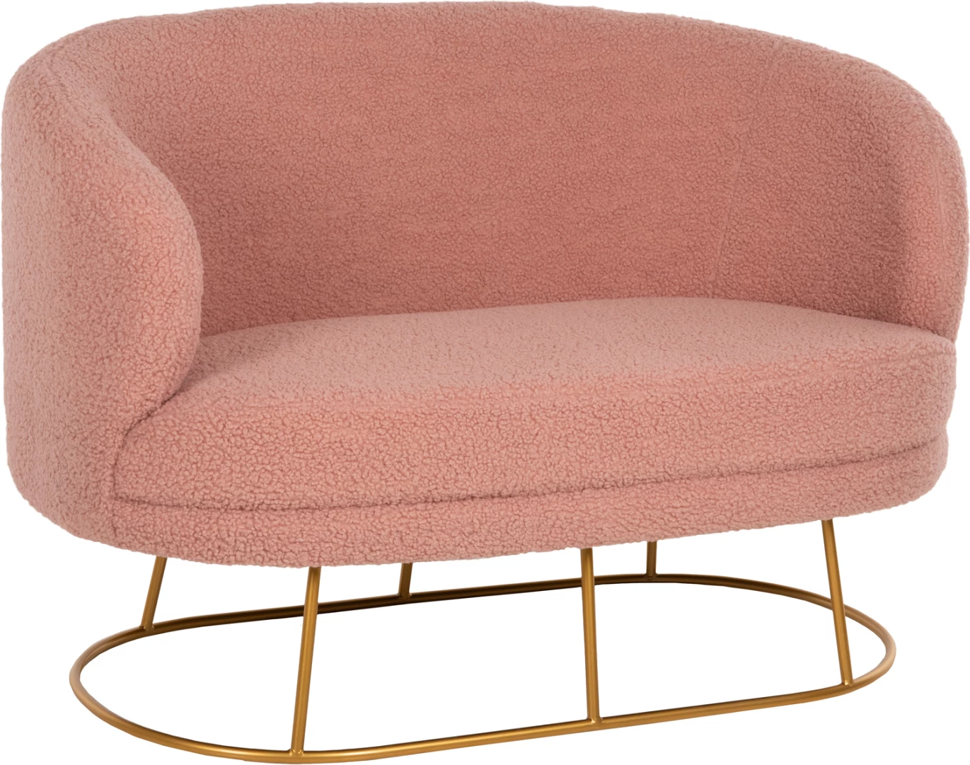 Divan 2-vendësh ARIEN FH8492.22 ngjyrë rozë e zbehtë boucle dhe bazë metali ari 130x75x85Hcm