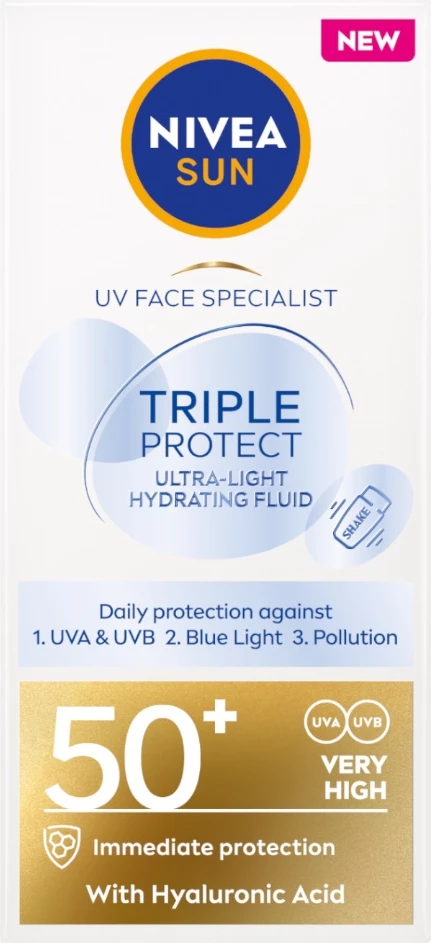 Fluid për fytyrë me SPF Nivea Sun Triple Protect për femra, 40ml