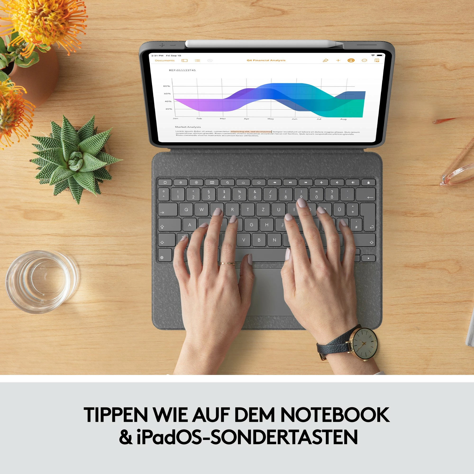 Mbështjellës me tastierë Logitech Combo Touch për iPad Pro 12.9, QWERTZ, Oxford Grey