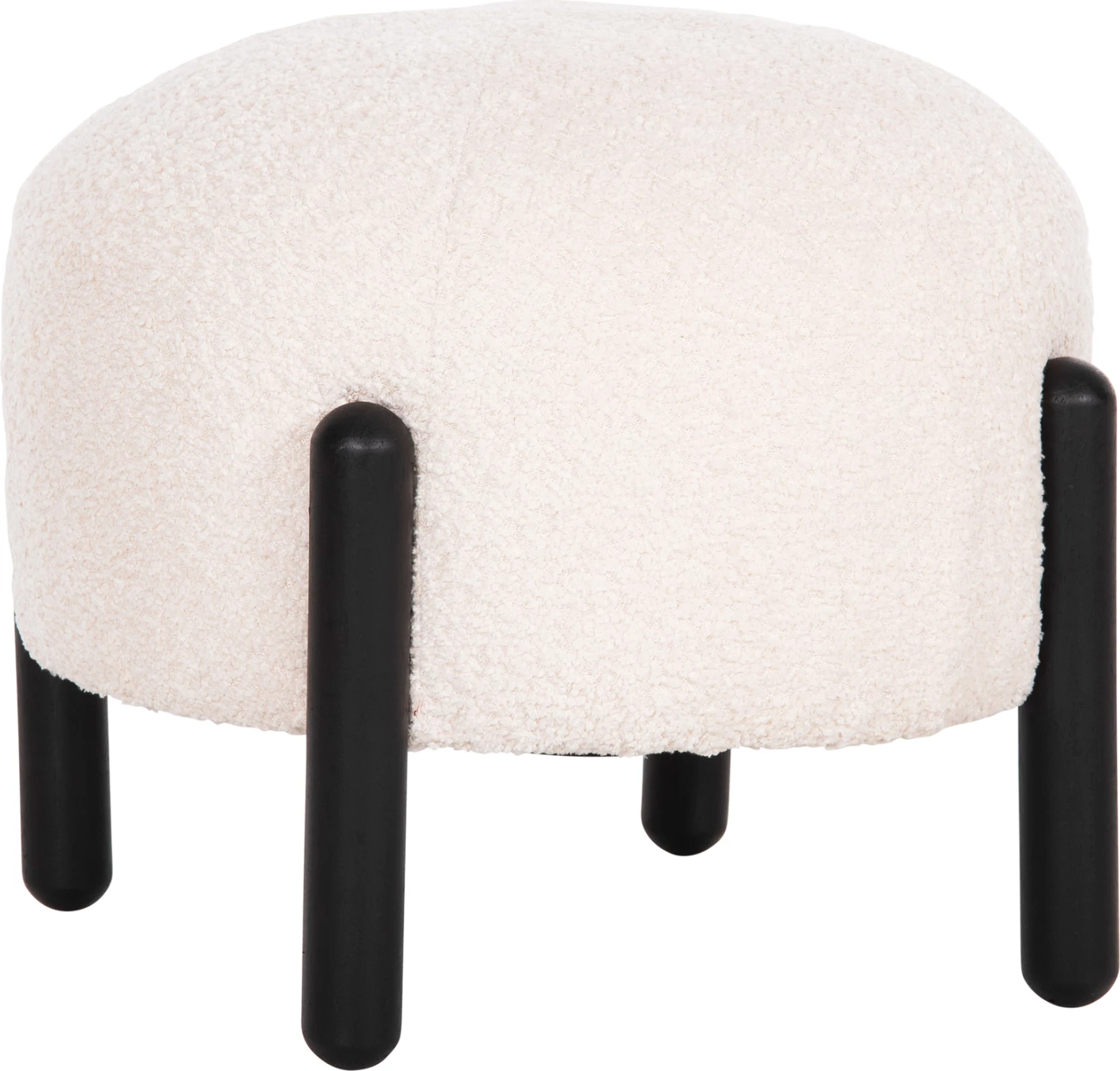 Karrige për bar, e rrumbullakët, EWAN, FH9596.06, pëlhurë boucle ecru, këmbë metalike të zeza, Φ45x36H cm