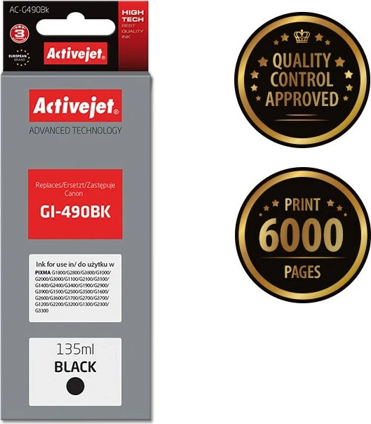 Ngjyrë zëvendësuese Activejet AC-G490Bk për printer Canon, 135ml, e zezë