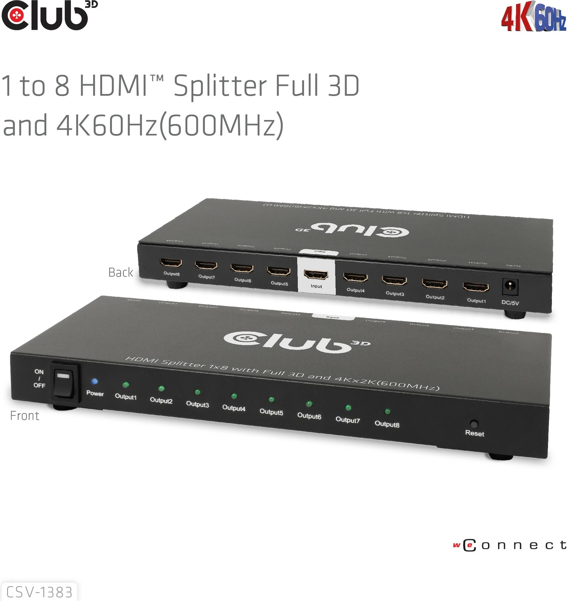 Splitter HDMI Club3D CSV-1383, 8 dalje, 4K60Hz, i zi
