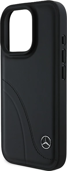 Mbështjellës Mercedes MB Curved Stitches Leather për iPhone 16 Pro, i zi