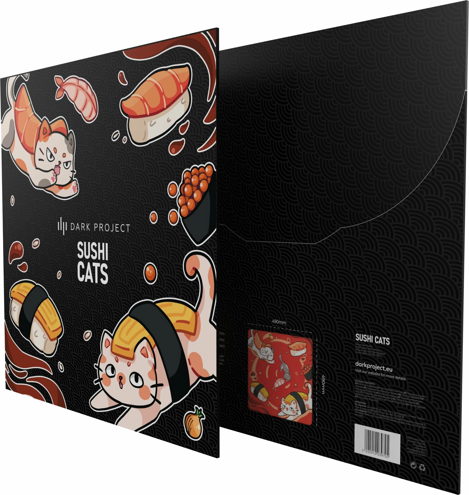 Mauspad Dark Project Sushi Cats Pro L 490x490mm 4mm kuqe/portokalli