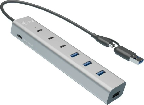 HUB USB-C/USB-A i-tec CAHUBMETAL7, 7 porta, Metalik, Argjendtë