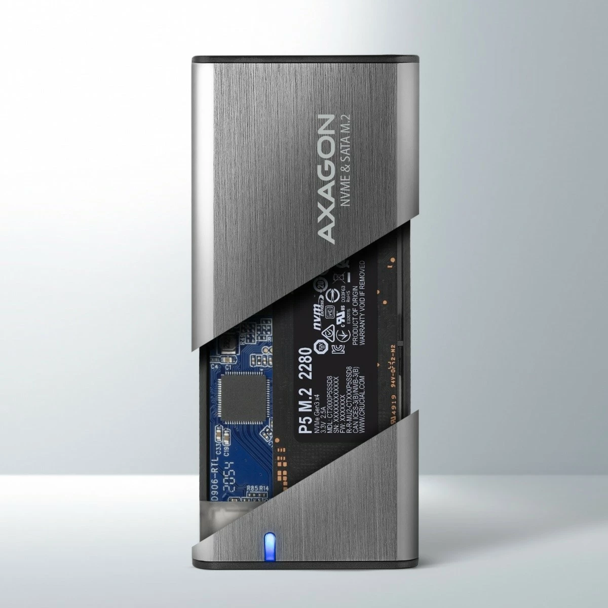 Kasë e jashtme AXAGON EEM2-SG2 për SSD M.2 NVMe & SATA, USB-C 3.2 Gen 2, Alumini, Argjendtë