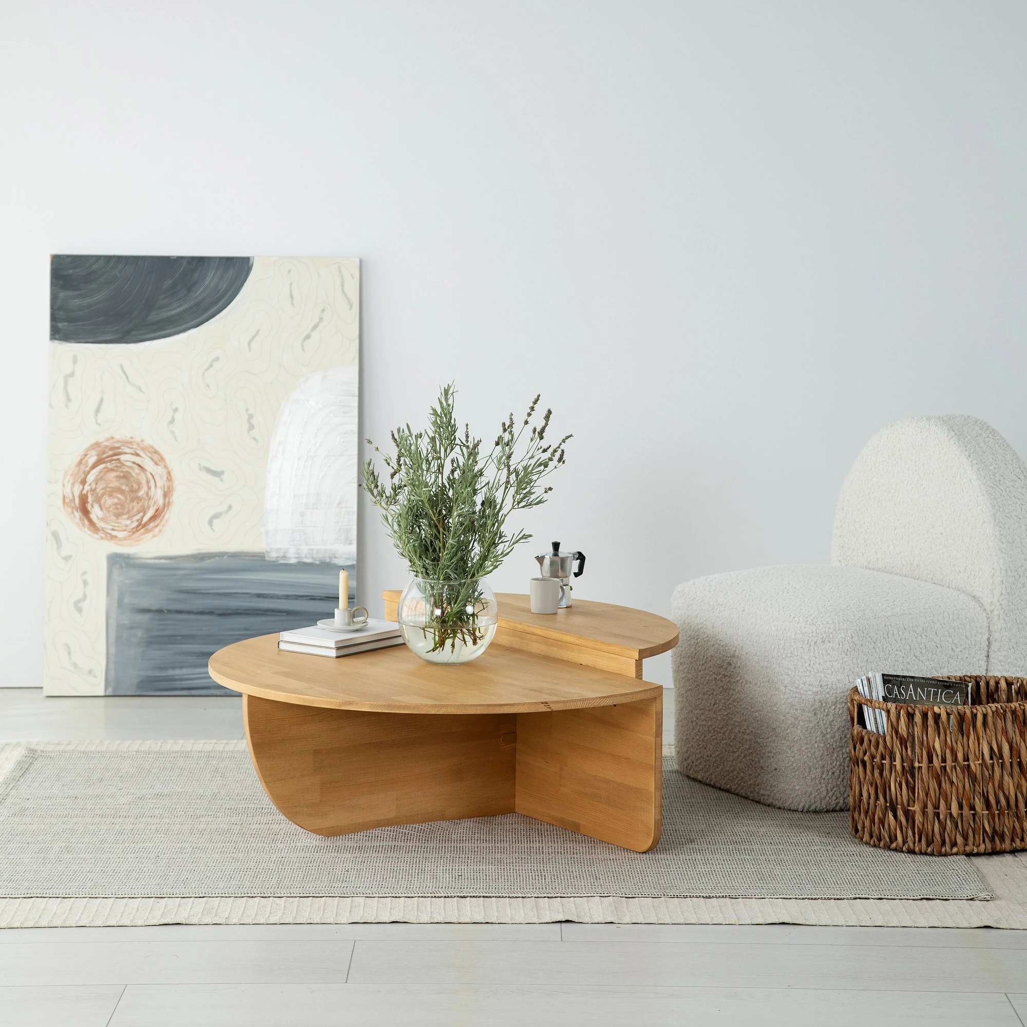 Set tavolinash kafeje Hanah Home, dru podium, ngjyrë lisi