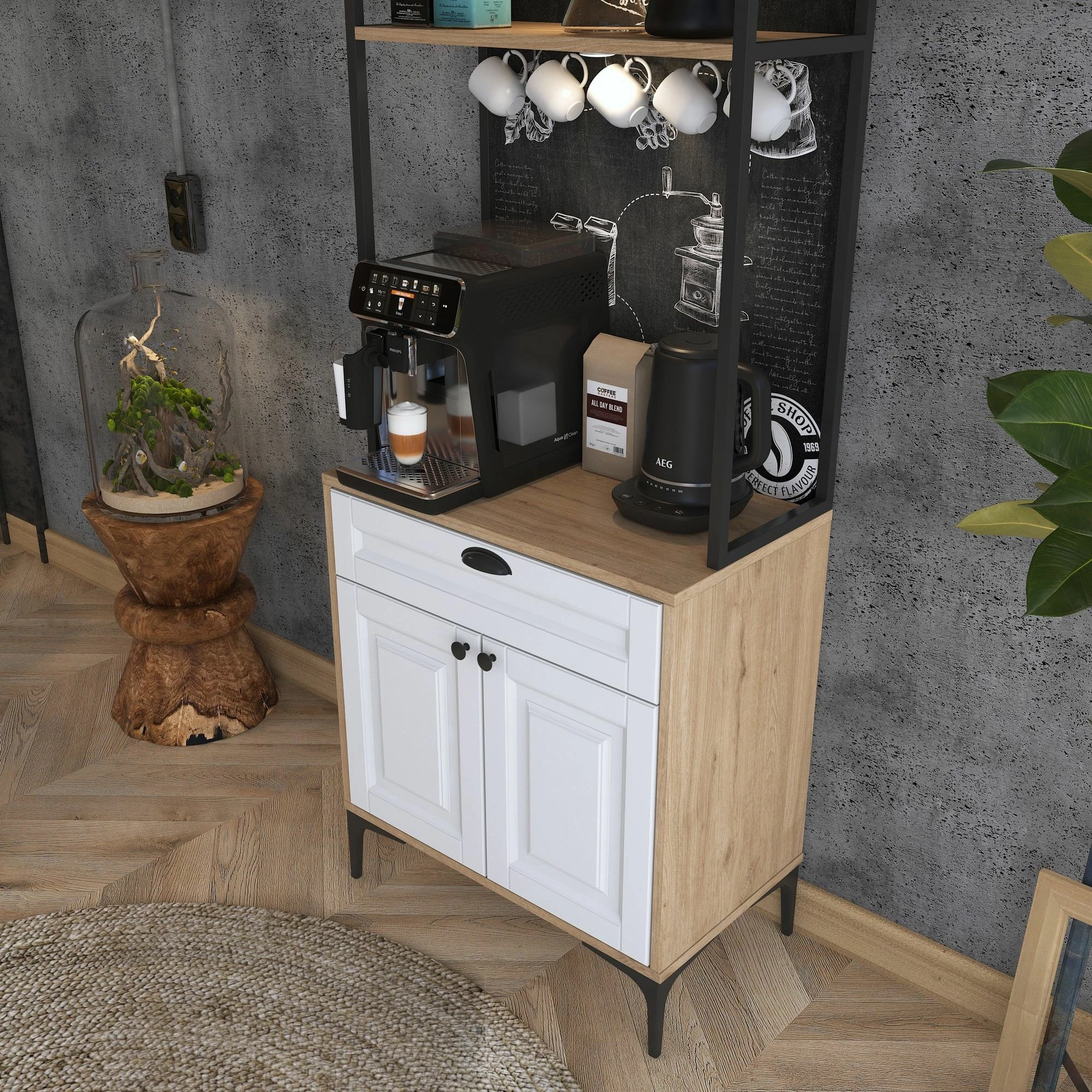 Dollap multifunksional Hanah Home, JE157 - 3123, ngjyrë arrë dhe e bardhë