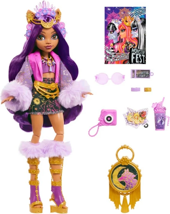 Kukull Monster High Mattel Clawdeen Wolf HXH80 me aksesorë, vjollcë