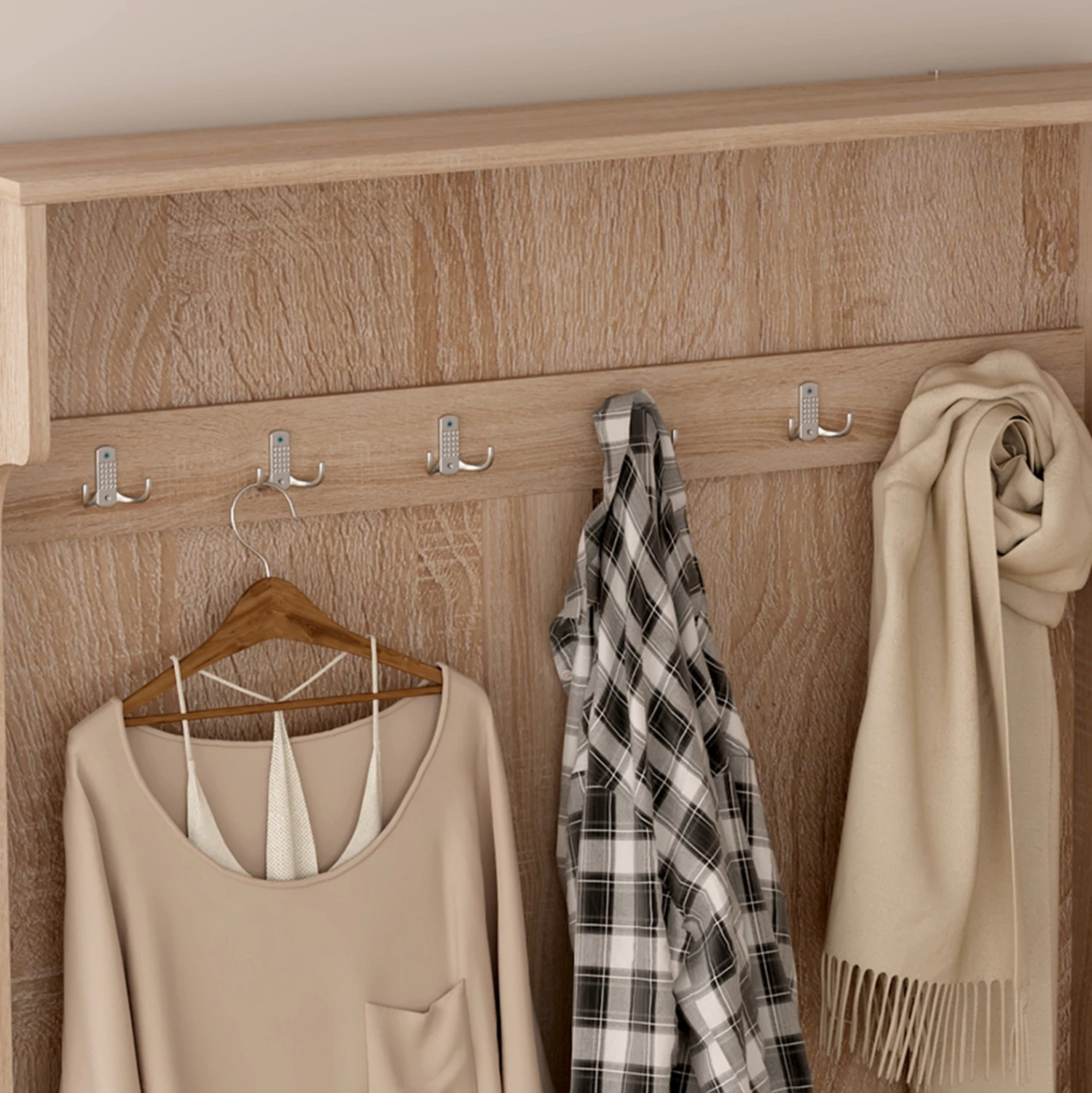 Mobilje hyrëse KAYLOR FH2475.01 me varëse dhe hapësirë ruajtjeje, MDF, Sonama, 93x34x180 cm