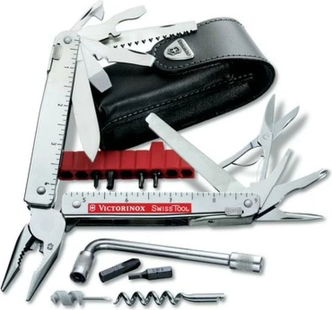 Multitool Victorinox SwissTool X Plus V-3.03 38.L, 39 funksione, me këllëf lëkure, argjendtë