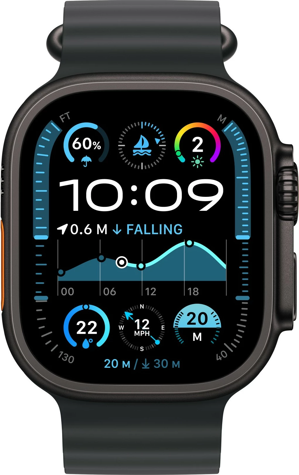 Rrip zgjatues Apple Ocean Band 49mm, përfundim titanium, i zi