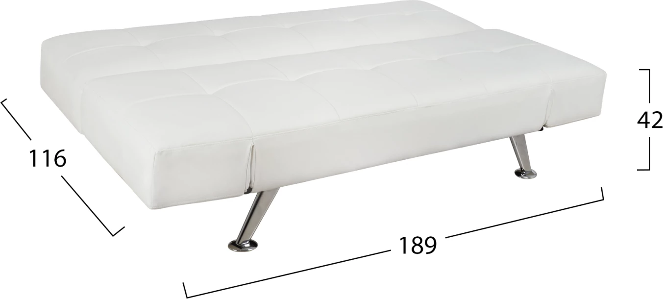 Divan/Shtrat FH3001.01 Thom me krahë të palosshëm, PU i bardhë, 189x93x82 cm