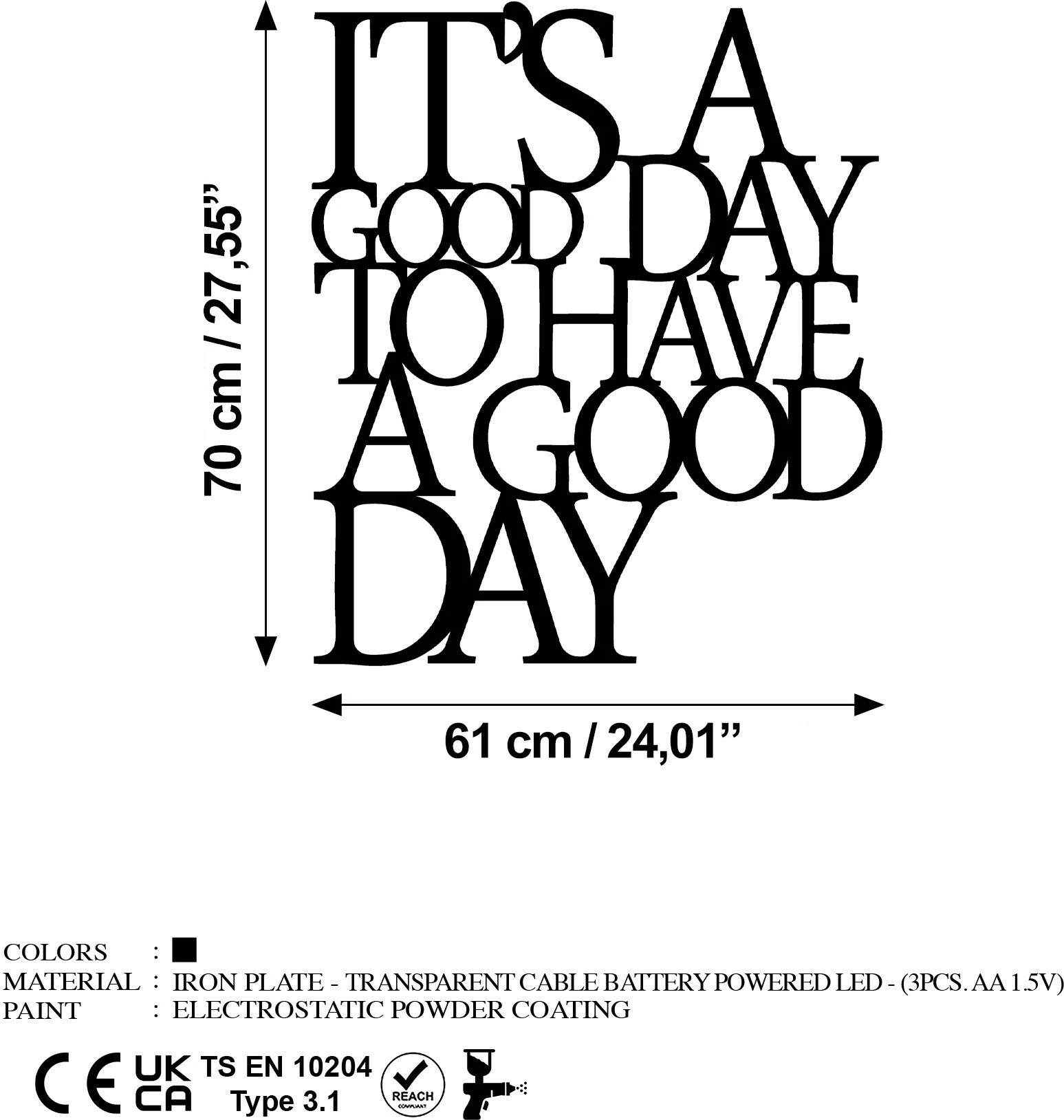 Aksesor dekorativ metalik për mur, Wallity, It's A Good Day To Have A Good Day, 187