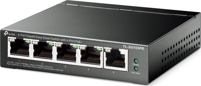 Switch TP-LINK TL-SG105PE 5-port Gigabit Easy Smart, 4-port PoE+ 65W, i zi