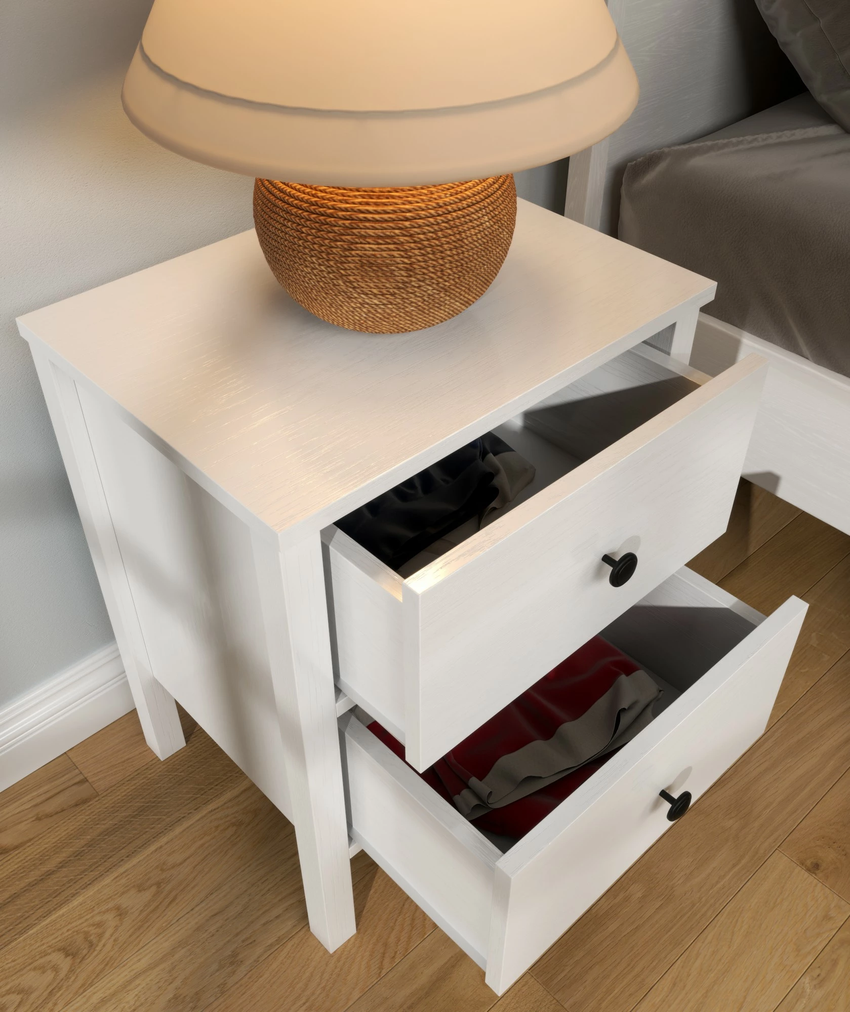 Komodinë Hanah Home, FRN-20029, ngjyrë druri dhe e bardhë