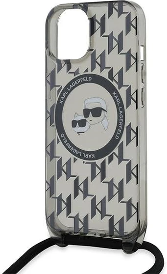 Mbështjellës Karl Lagerfeld IML Crossbody Monogram Karl & Choupette Head MagSafe për iPhone 15/14/13, i zi