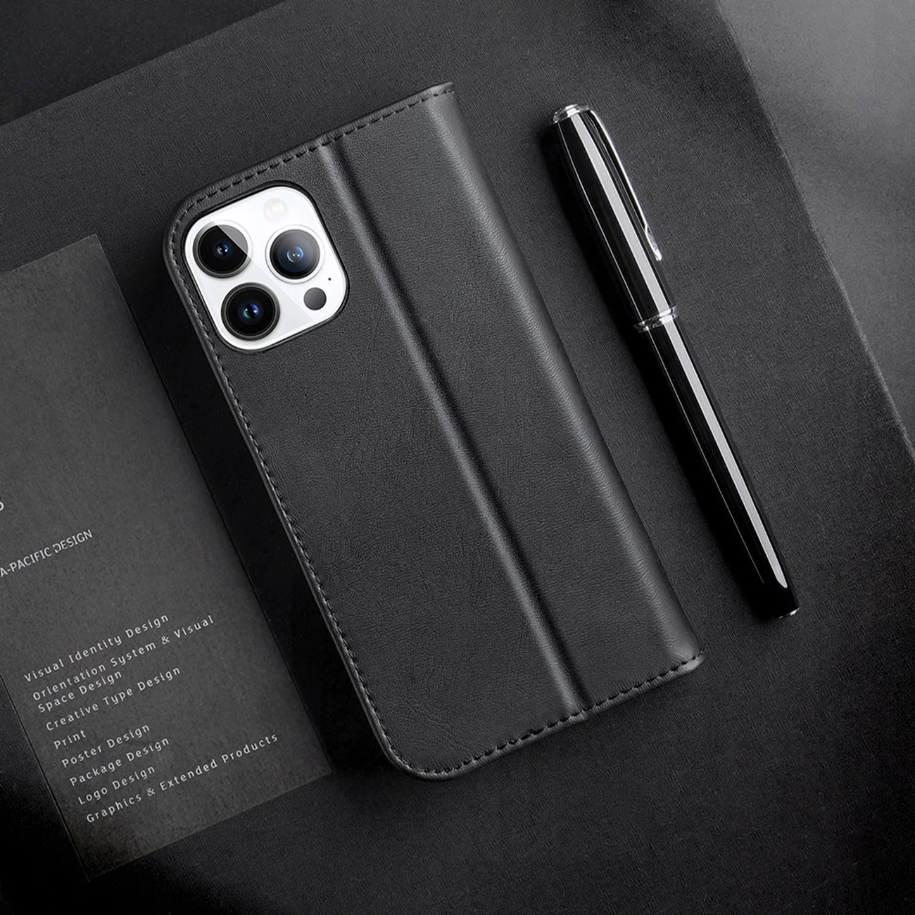 Mbështjellës Dux Ducis Hivo për iPhone 14 Pro, lëkurë natyrale, kafe