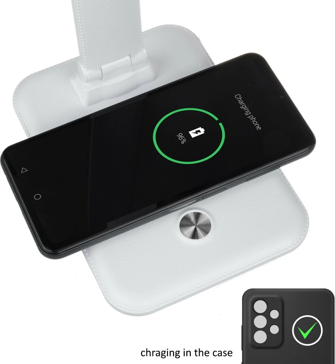 Lampë tavoline LED Maclean MCE616W, 9W, me karikues wireless Qi, E bardhë