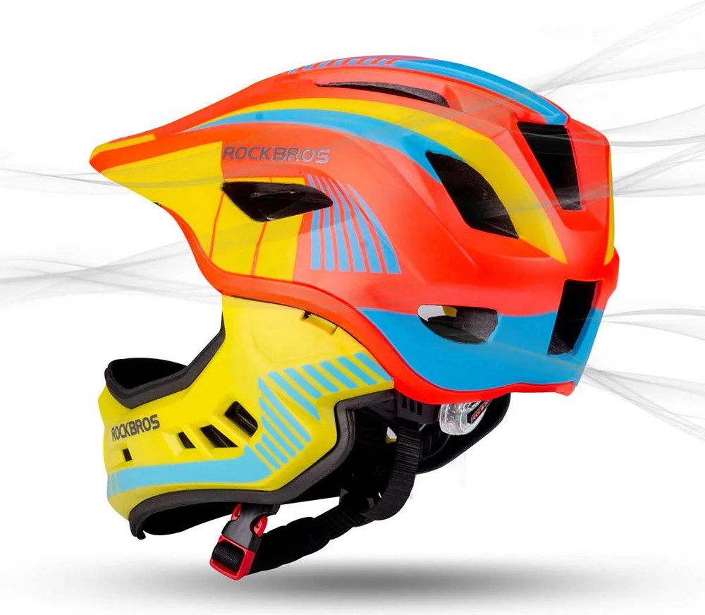 Helmetë biçiklete për fëmijë Rockbros TT-32SOYB-S me mbrojtëse të nofullës, S, verdhë-portokalli