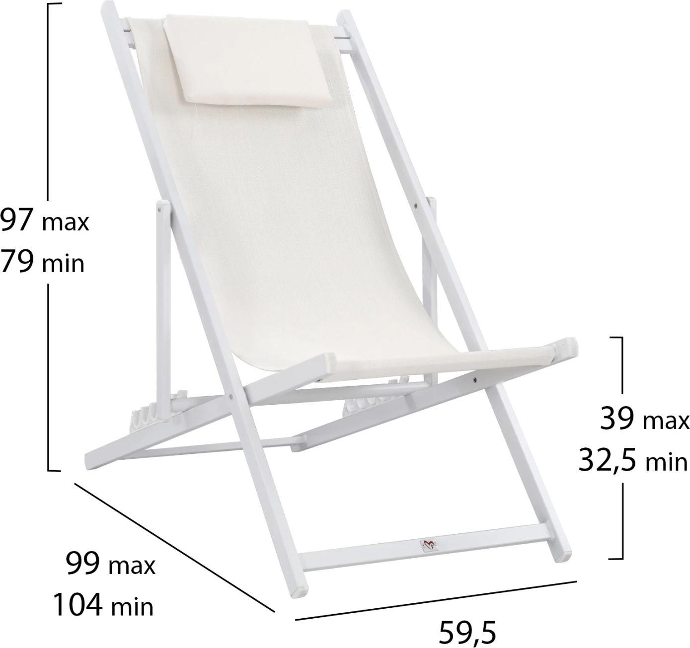 Karrige lounge profesionale KEA FH5076.04 alumini & textilene, ngjyrë e bardhë, 59,5x102,5x94H cm