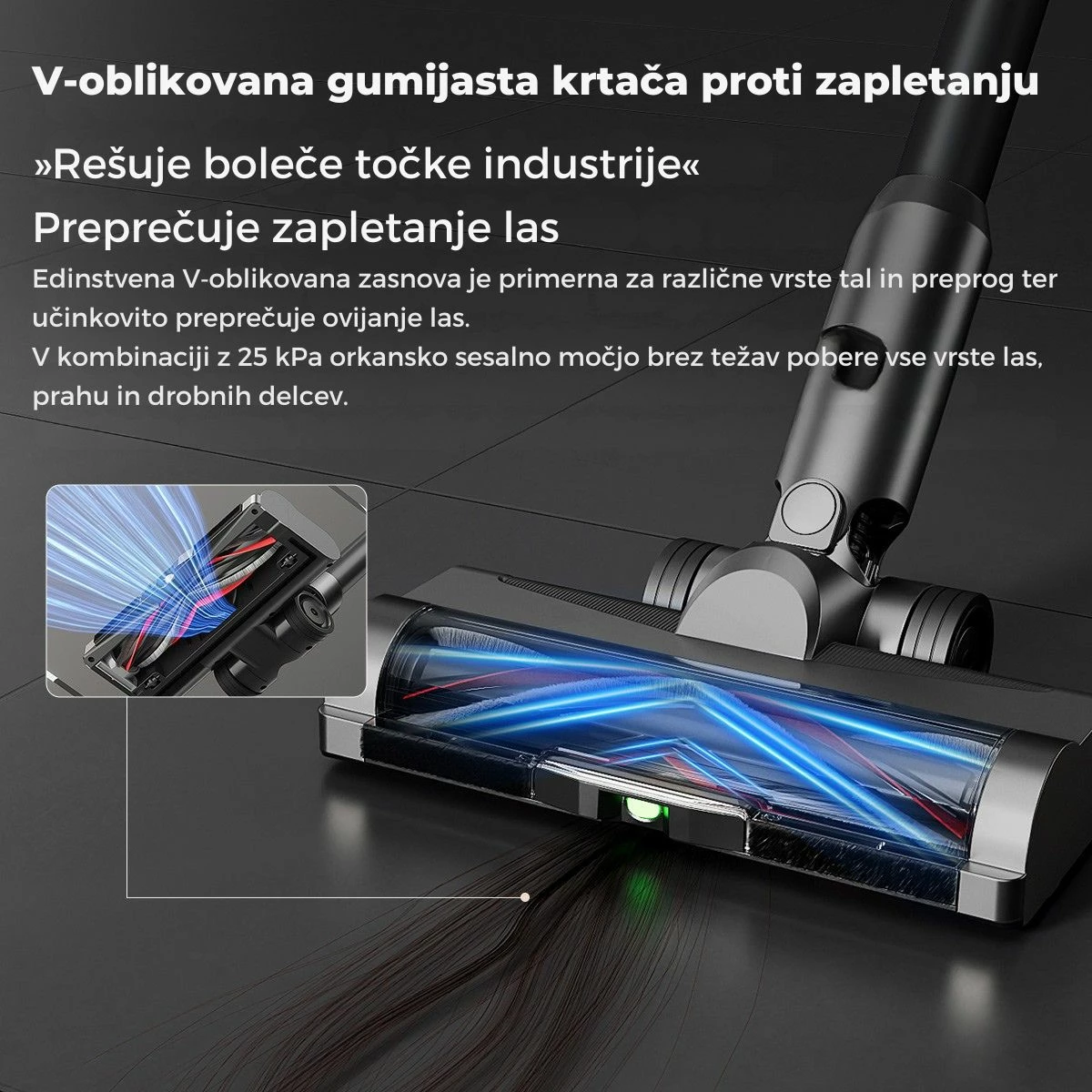 Fshesë me korrent vertikale pa kabllo Uwant V500G 25000Pa, stacion auto-zbrazje 60 ditë, 40 min, gri, set me aksesorë + 2 qese pluhuri