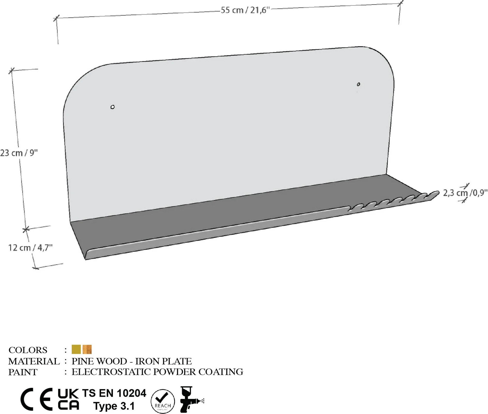 Raft muri metalik, ngjyrë e zezë, Hanah Home, Long Pouch
