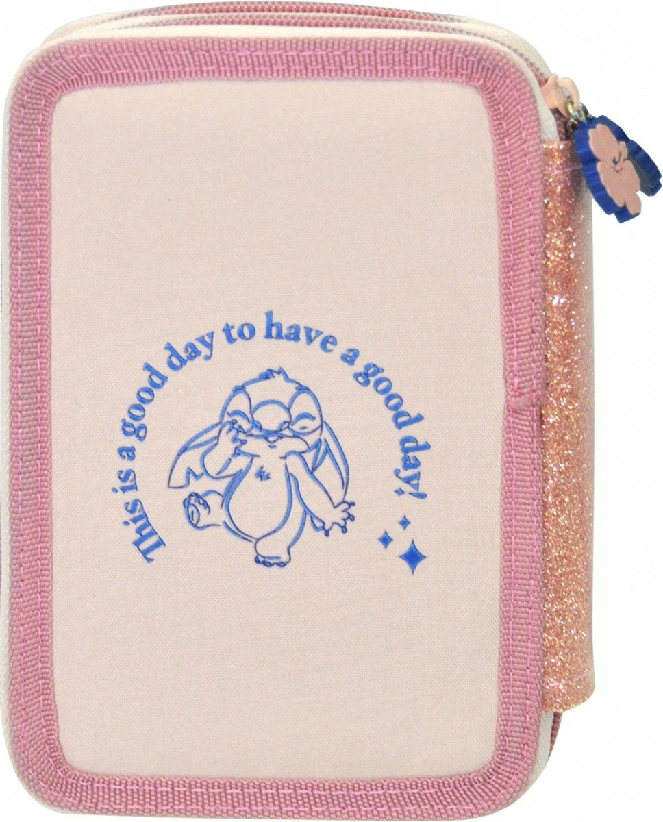 Piórnik Kids Euroswan Stitch ST00024 me dy ndarje, me aksesorë, Rozë/Blu