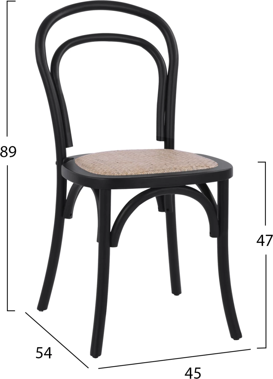 Karrige druri tipi Vjenë Aliyah e grumbullueshme prej druri ahu, ngjyrë e zezë mat, FH8644.02, 45x54x89 cm