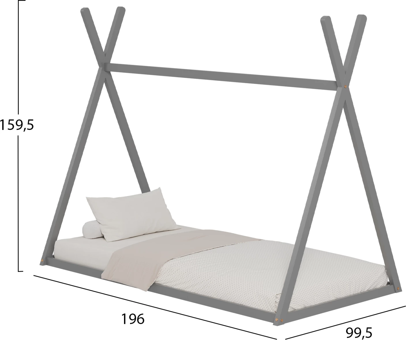 Krevet për fëmijë MUNK FH681.05 t.MONTESSORI dru pishe i fortë në gri- 190x90cm
