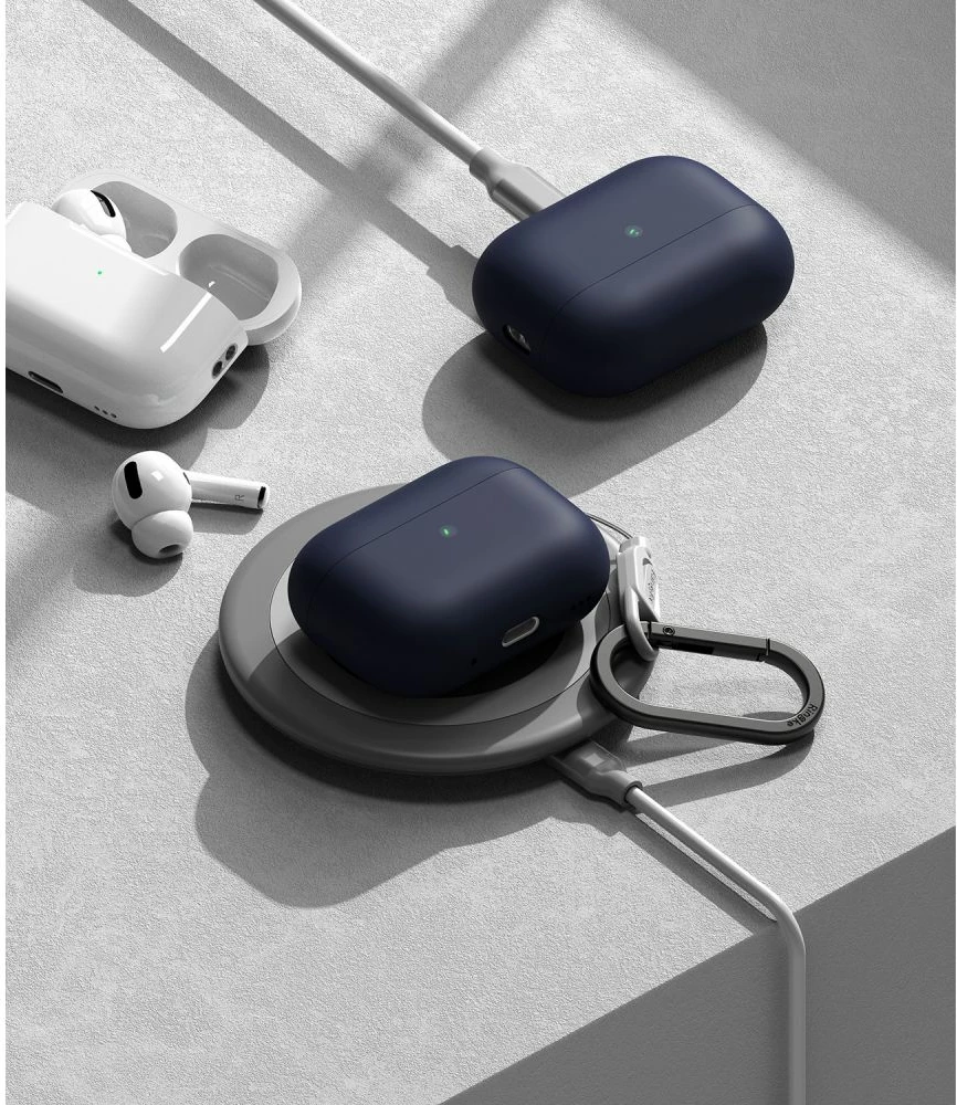 Mbështjellës Ringke për AirPods Pro/Pro 2, Silikon, Blu e errët, me karabinë