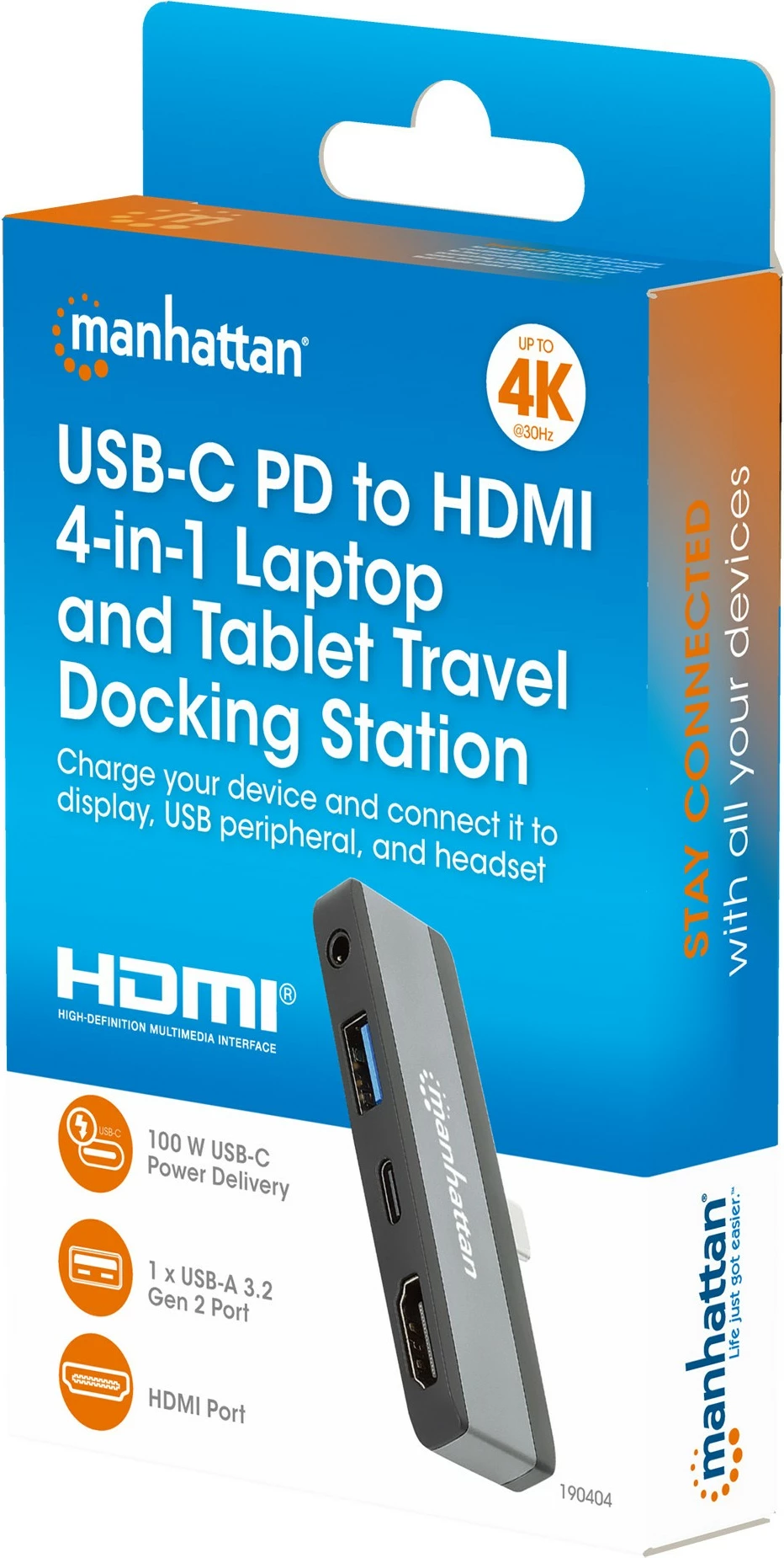 Docking station MANHATTAN USB-C PD 4-në-1, HDMI, gri