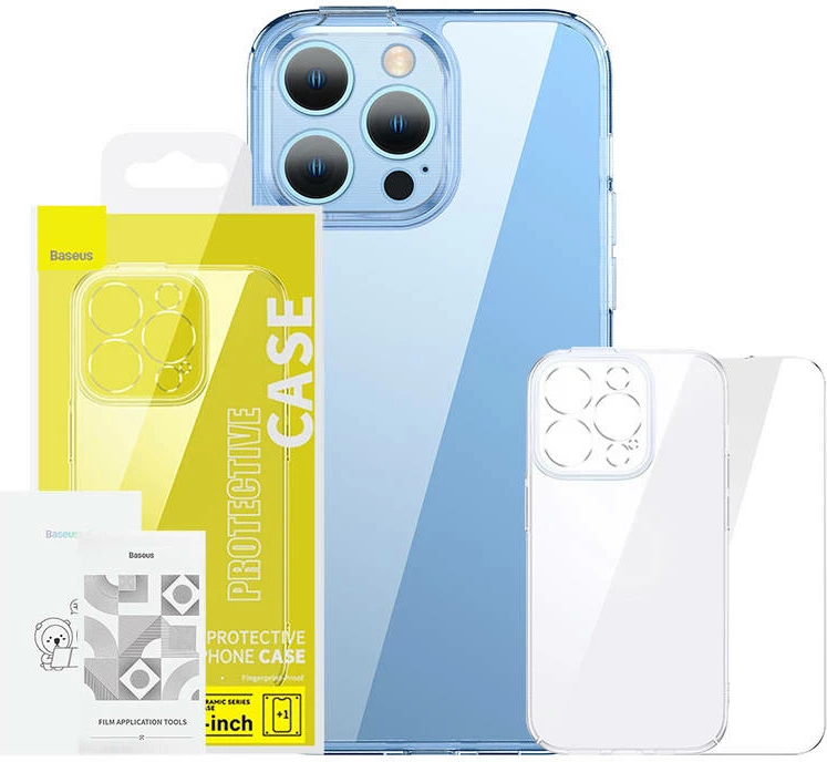 Mbështjellës Baseus SuperCeramic me xham të temperuar për iPhone 14 Plus, transparent, set