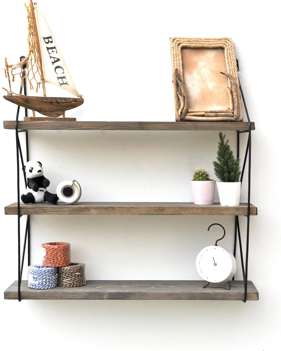 Raft dekorativ prej druri për mur, ngjyrë arre dhe e zezë, Hanah Home, Wr040