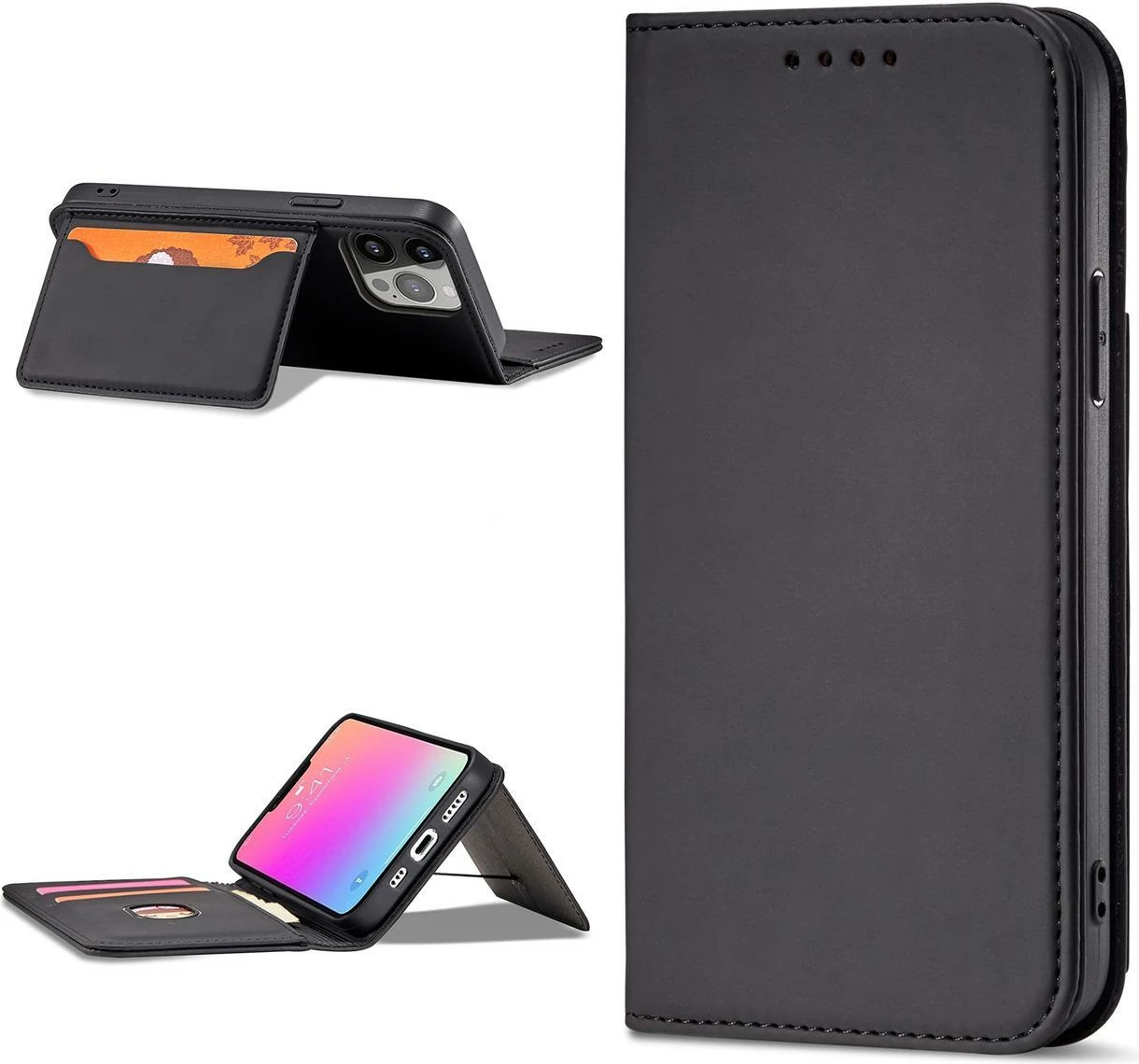 Mbështjellës Hurtel Magnet Card Case për iPhone 14 Pro Max, me kapak, xhep për karta, i zi
