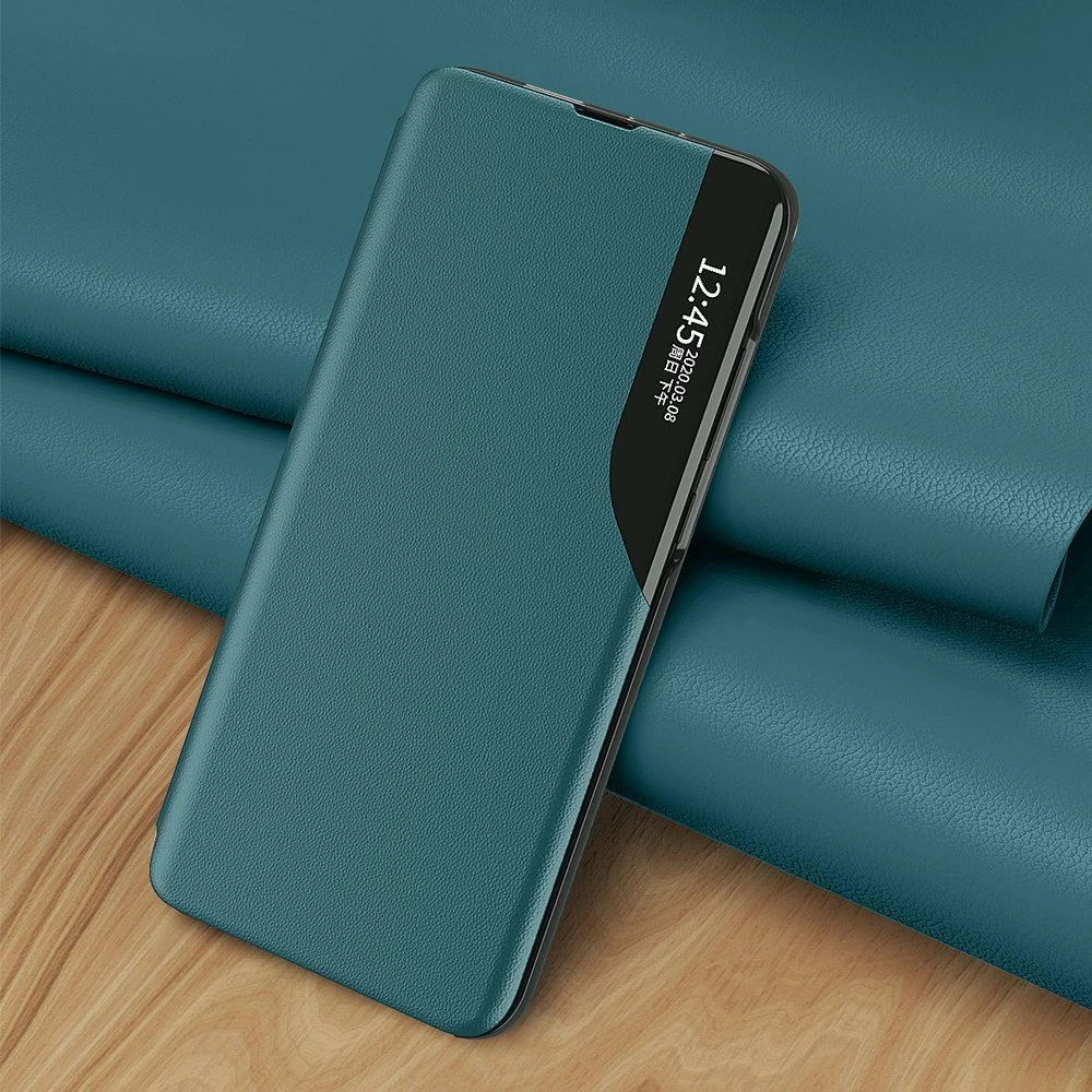 Mbështjellës Hurtel Eco Leather View Case për Samsung Galaxy A02s EU, me kapak dhe qëndrim, i zi