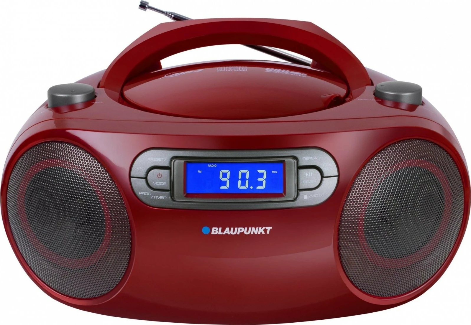 Boombox Blaupunkt BB18RD, FM PLL, CD/MP3/USB/AUX, orë dhe alarm, Kuqe