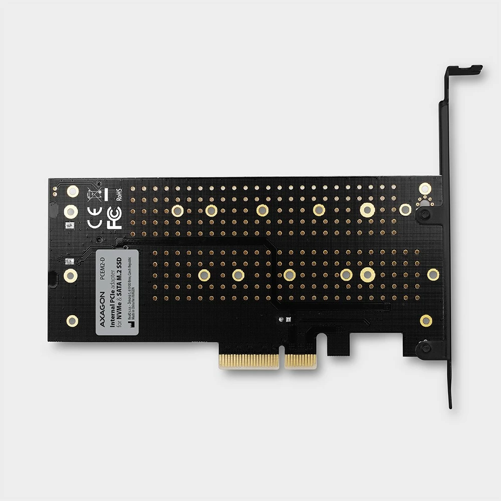 Adapter PCIe x4 AXAGON PCEM2-D për 1x M.2 NVMe M-key + 1x SATA B-key, me aksesorë, i zi