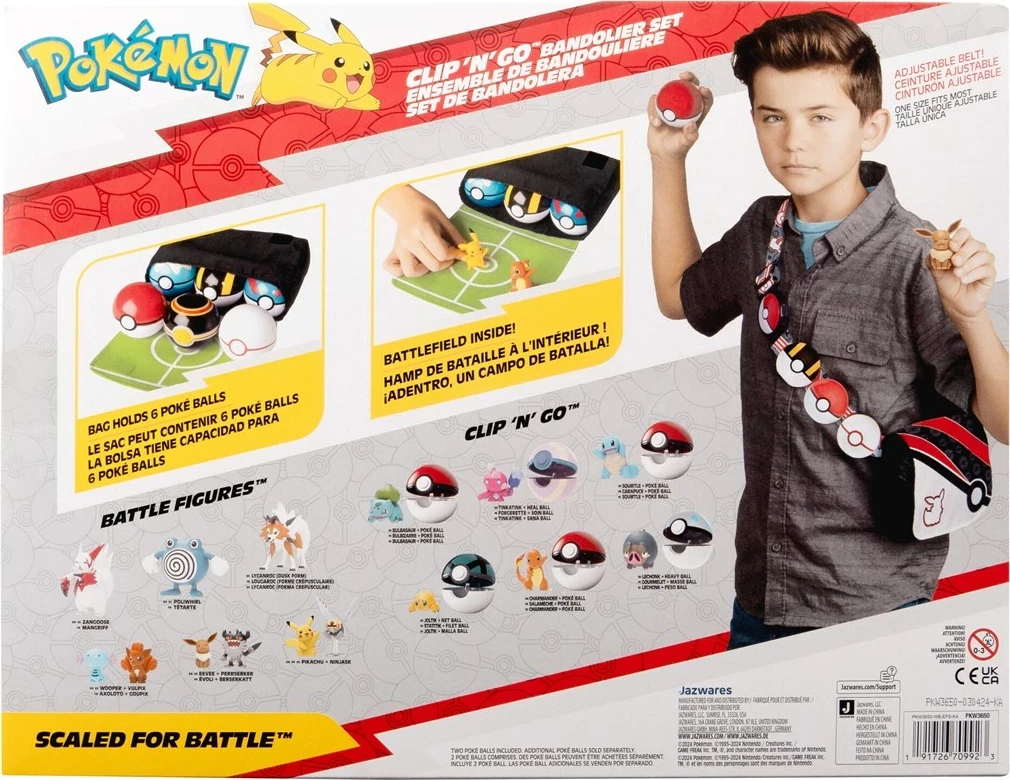 Set bandolierë Pokemon Jazwares PKW3650, me figurë Eevee dhe Pokeball, Seria 5