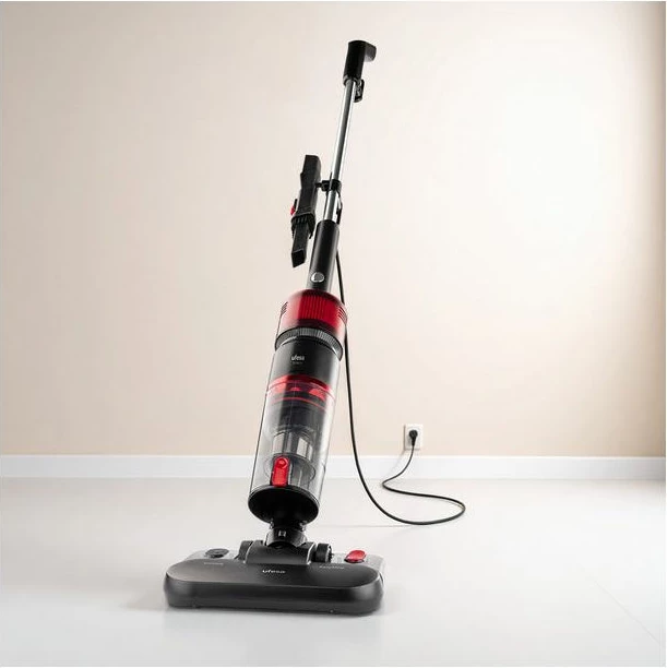 Fshesë elektrike vertikale UFESA Sonora MPN 81406087, 500 W, 2-në-1 (thithje + fshirje e lagësht), HEPA, 0.4 L, e zezë/kuqe