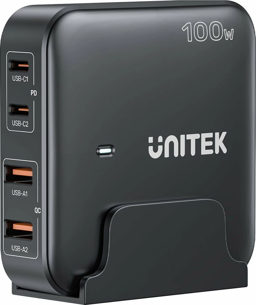 Karikues desktop GaN Unitek P1229A 100W 2x USB-A + 2x USB-C 5A, i zi