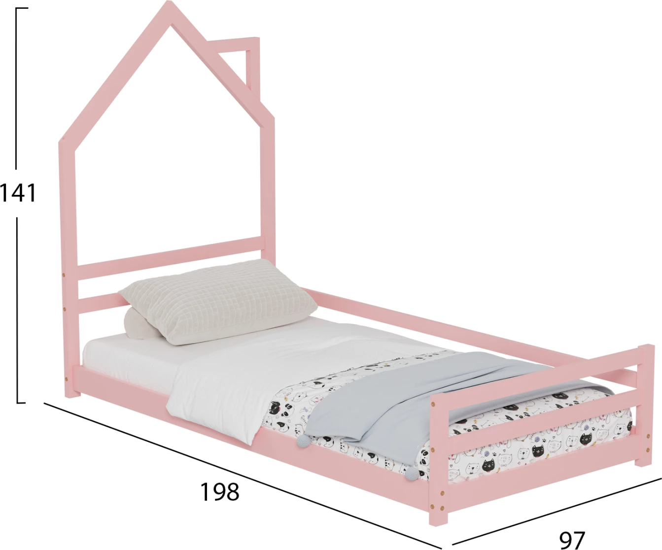 Krevat për fëmijë HOUSER FH676.06 t.MONTESSORI dru pishe i fortë ngjyrë rozë - 190x90cm